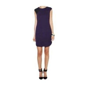 Trina Turk Missy Dark Purple Ponte Black Leather Patch Sheath Dress Size 8
